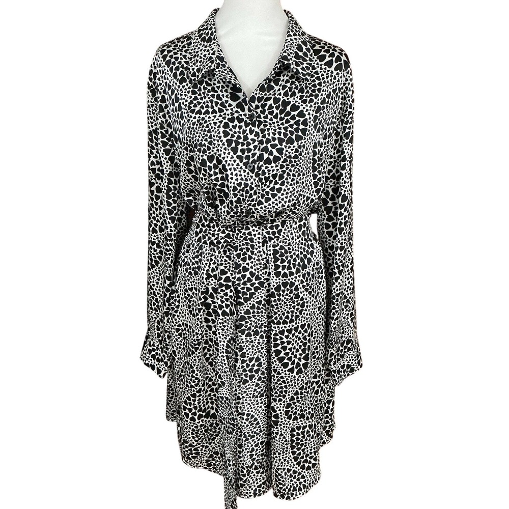 NWT Chico's Shirt Dress Hearts Black White Size 4 (XXL 20/22) Valentine's Day